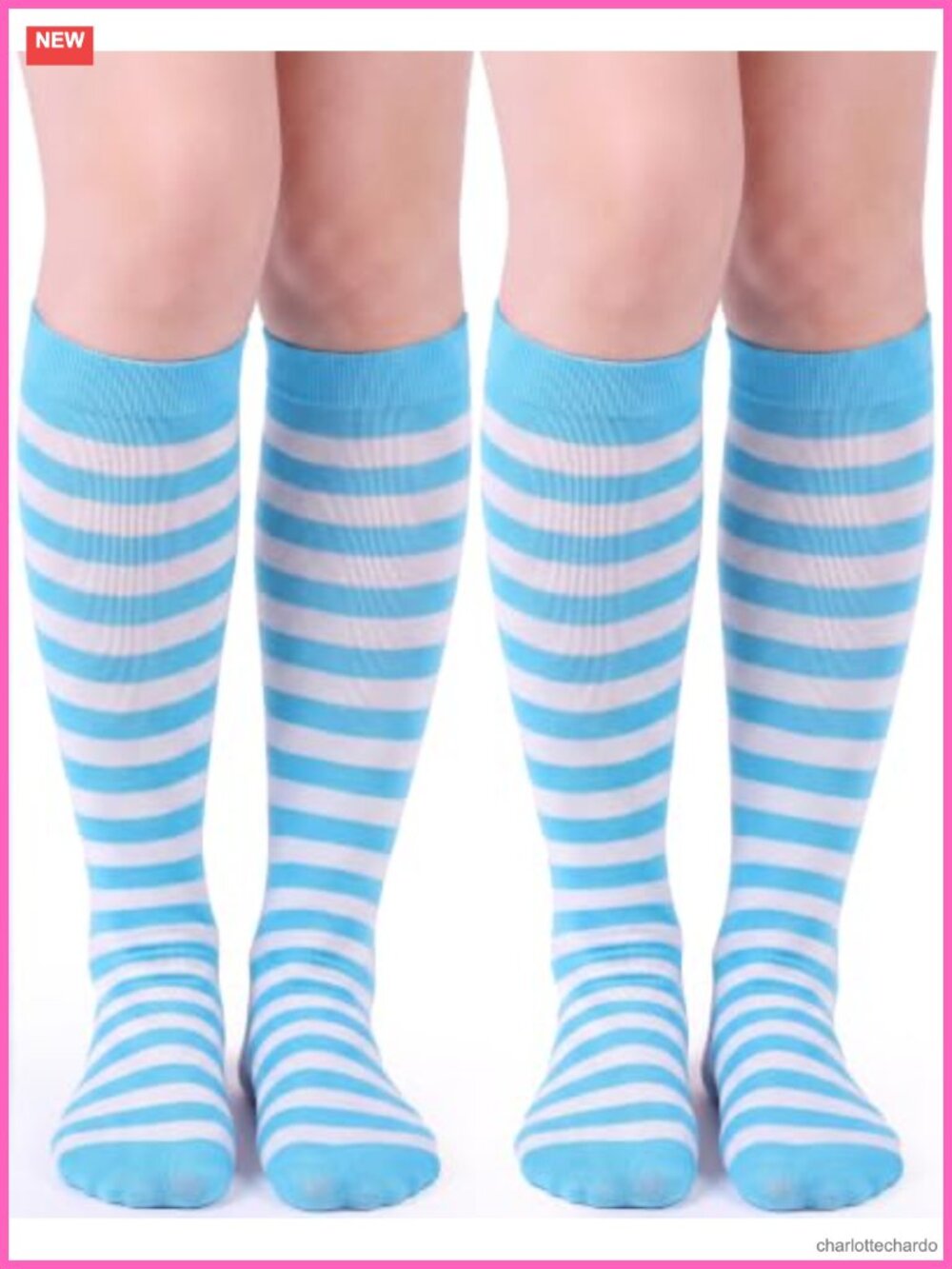 2 Pairs Women's Striped Knee High Socks Polyester Breathable